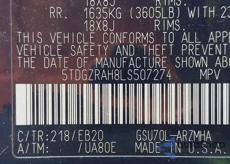 2020 Toyota Highlander Xle из США, поврежденный, VIN 5TDGZRAH8LS507274